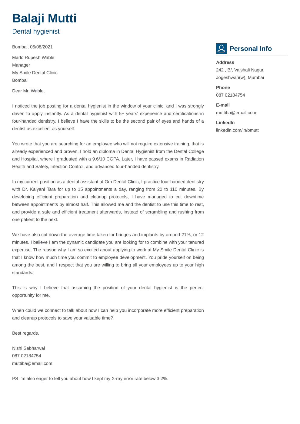 Vibes Cover Letter Format