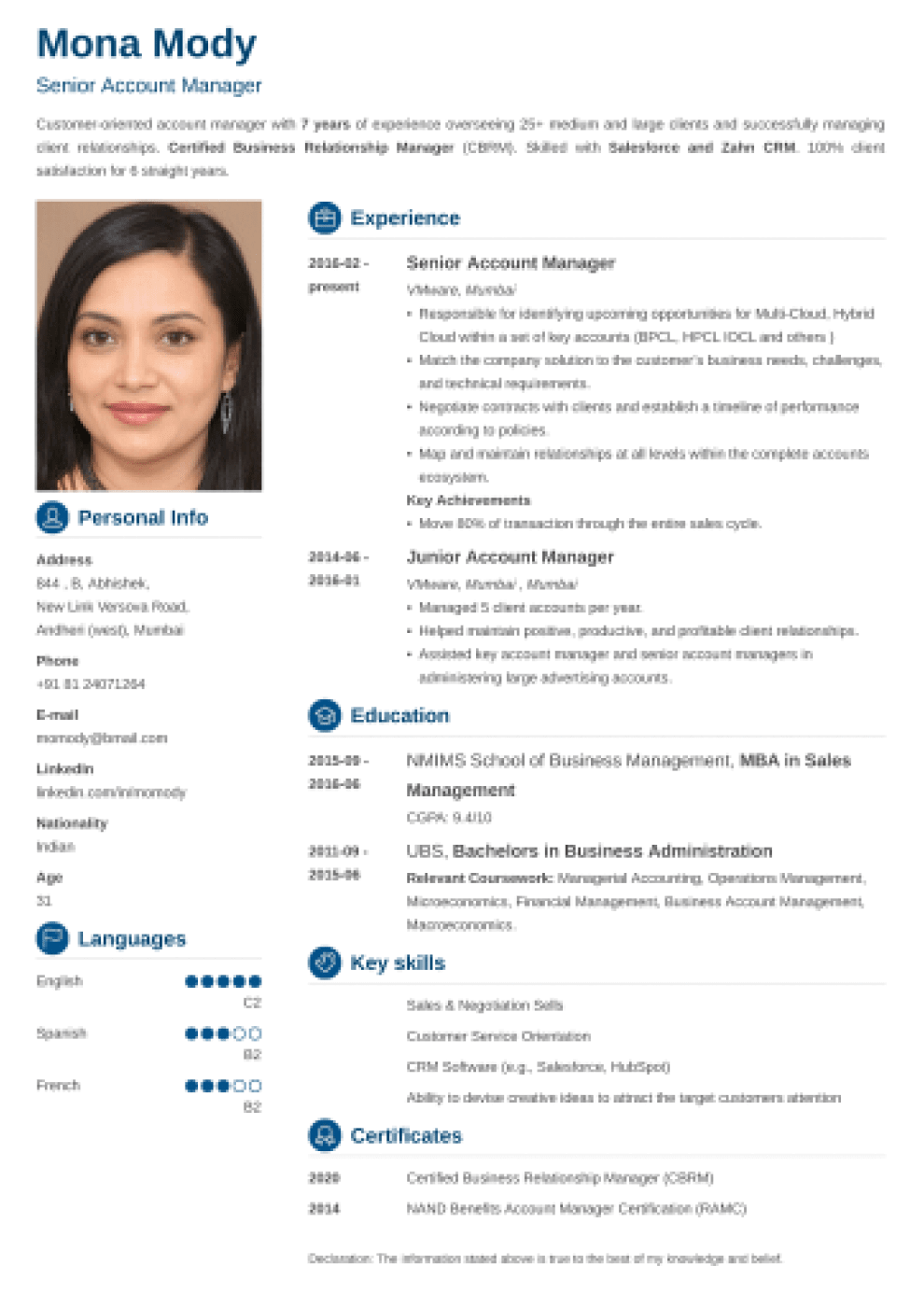 Crisp Indian CV Format