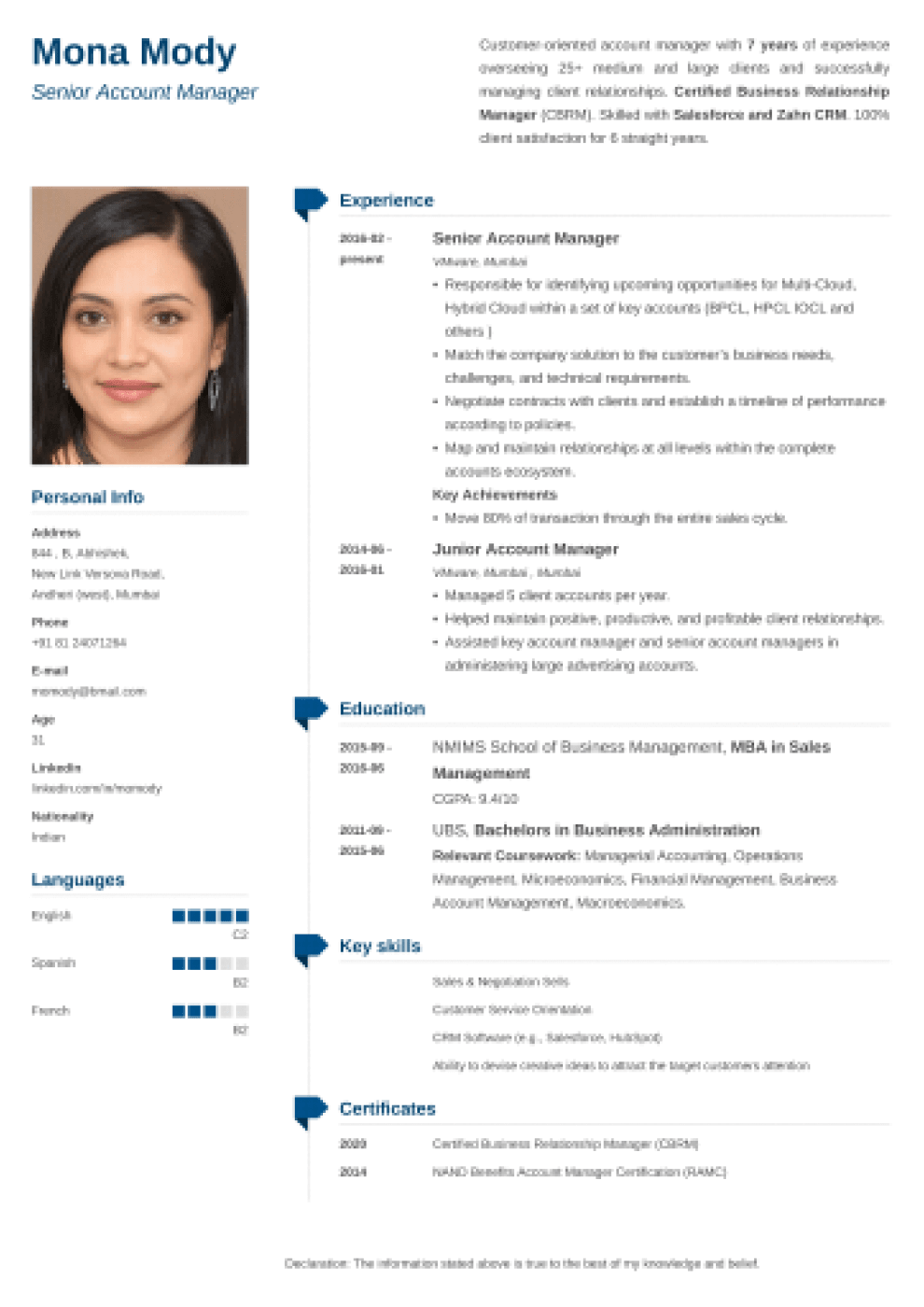 Muse Indian CV Format