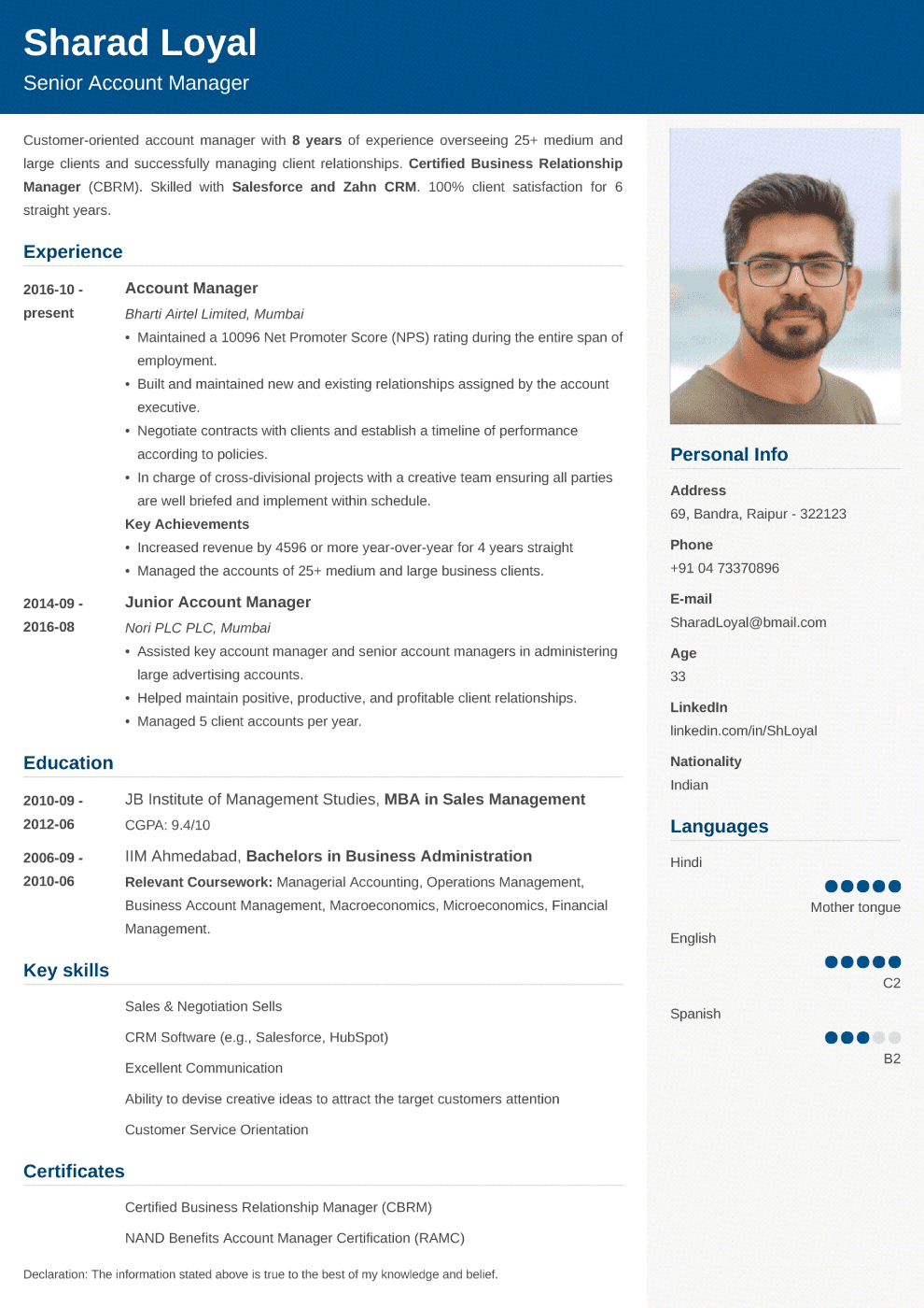 Cubic Indian CV Template