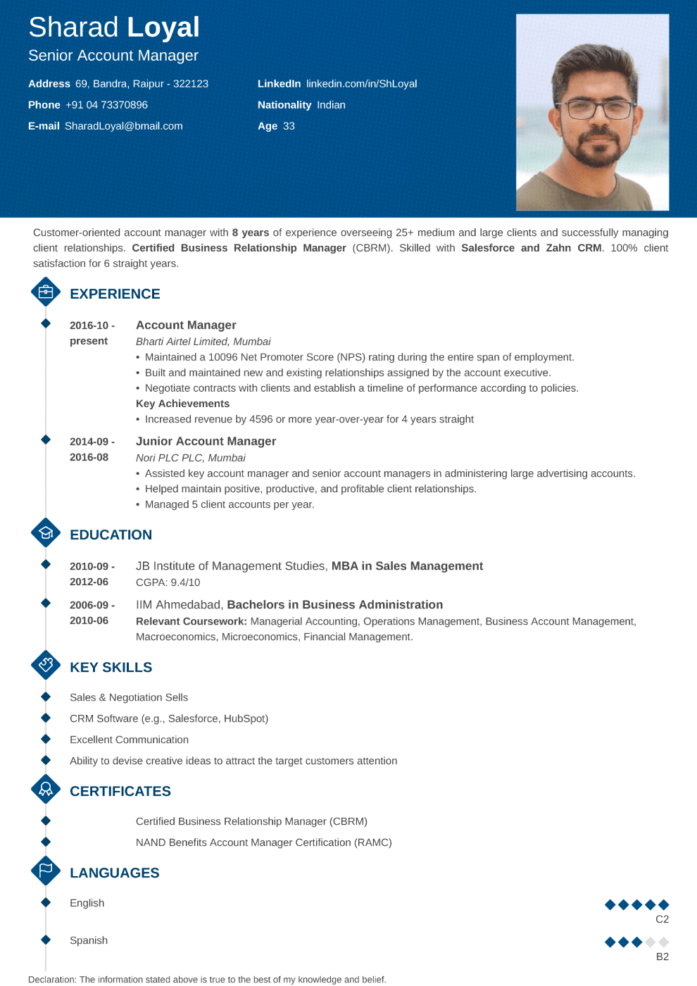 Diamond Indian CV Template