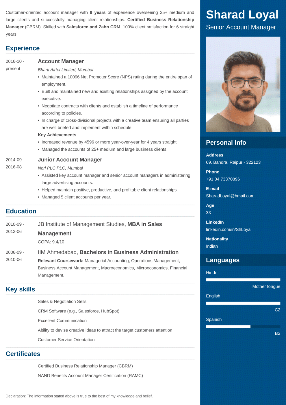 Enfold Indian CV Template