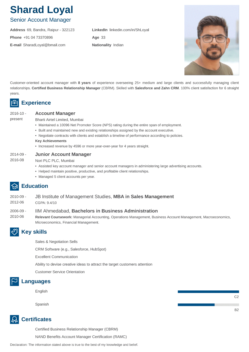 Newcast Indian CV Template