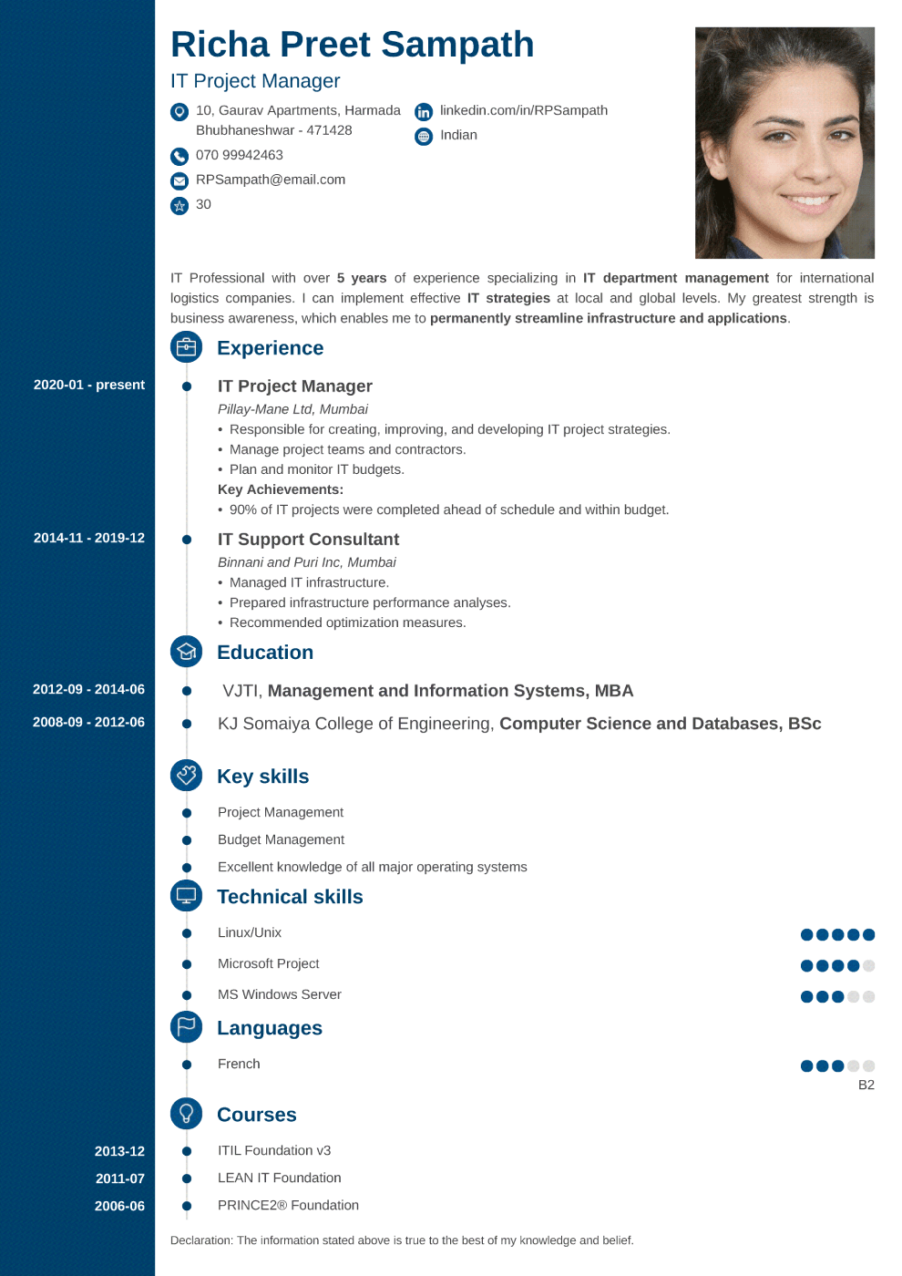 Concept resume template — India