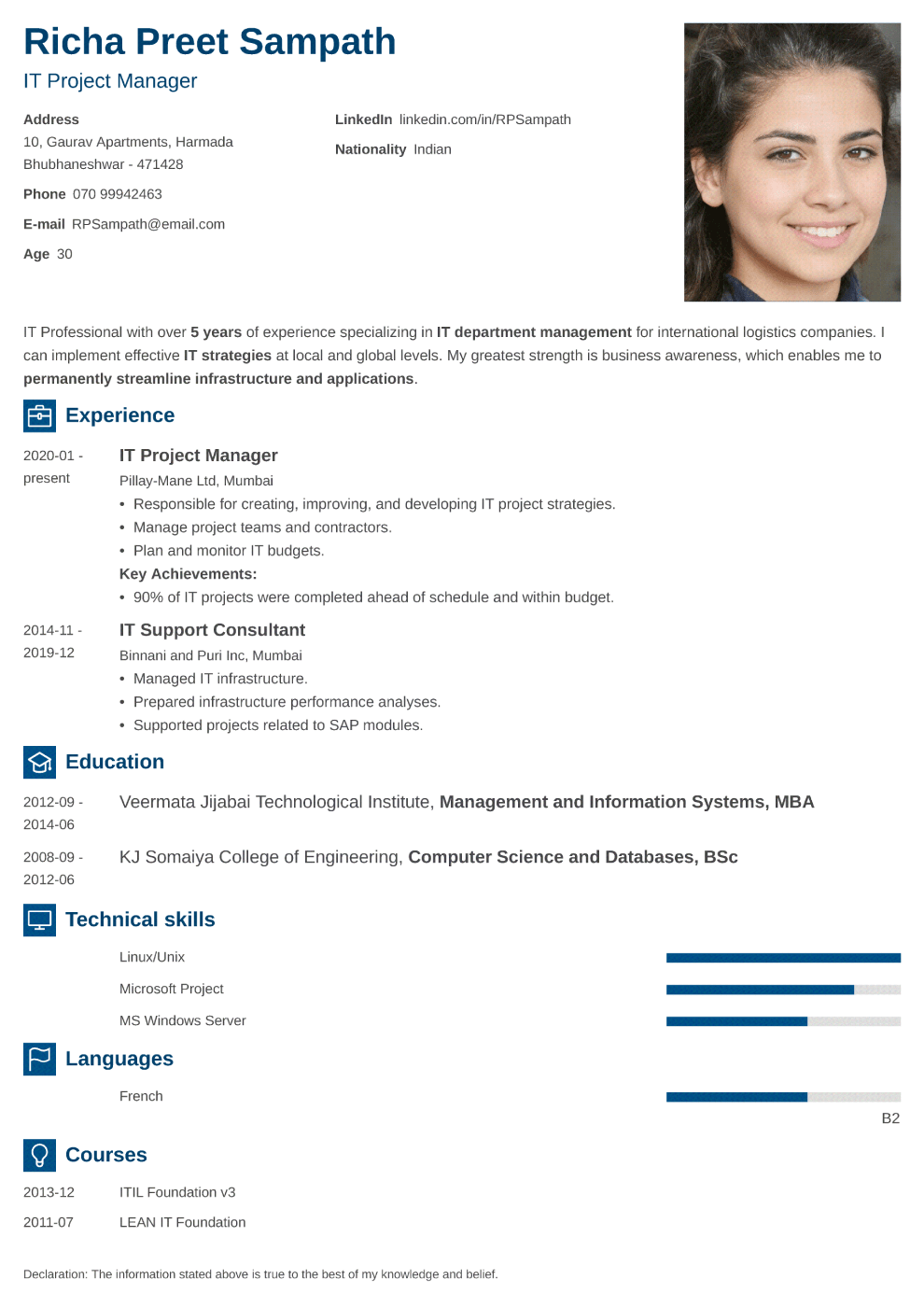 Newcast resume template — India