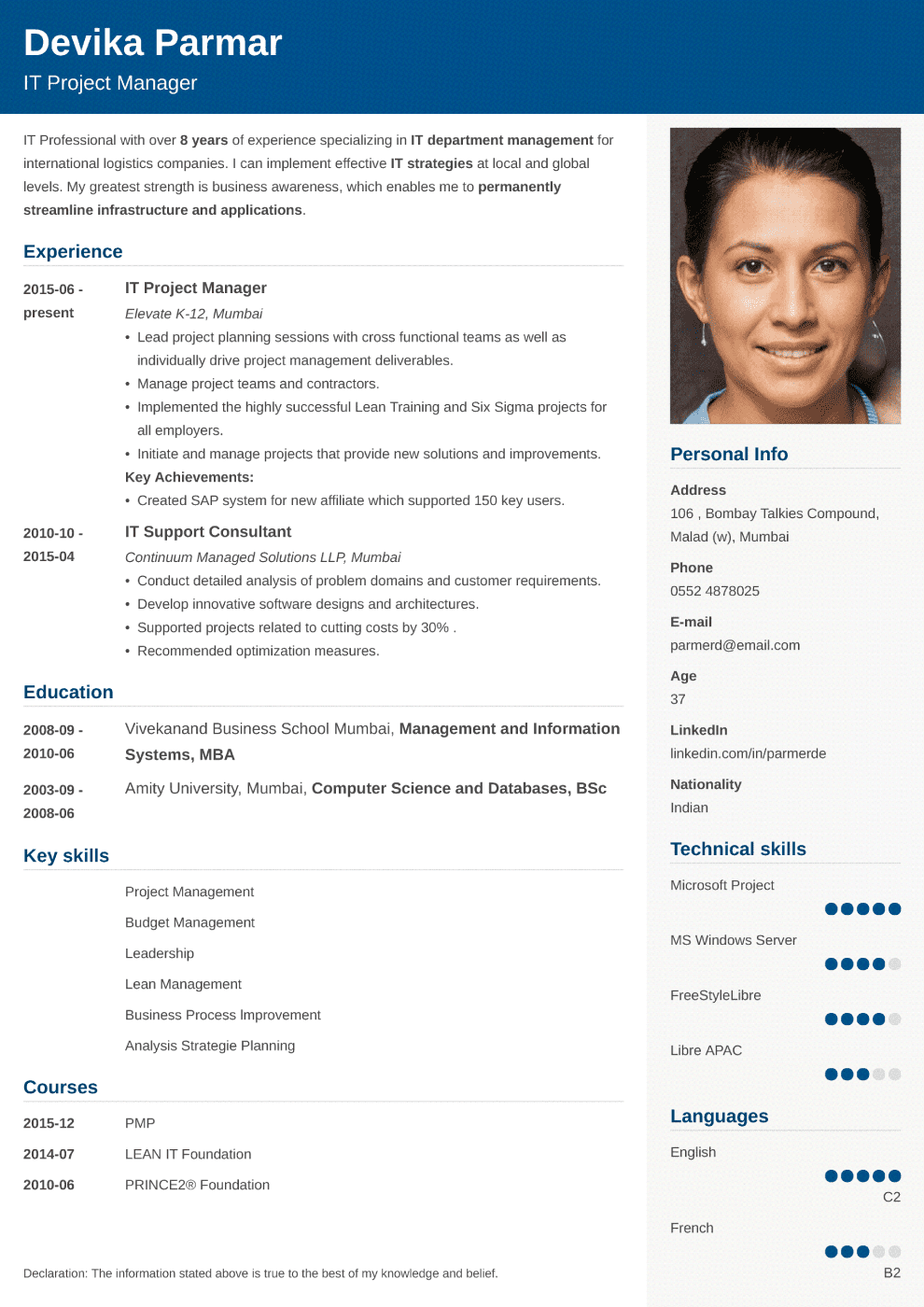 Cubic Resume Format