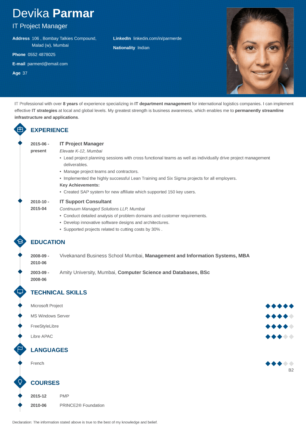 Diamond Resume Format