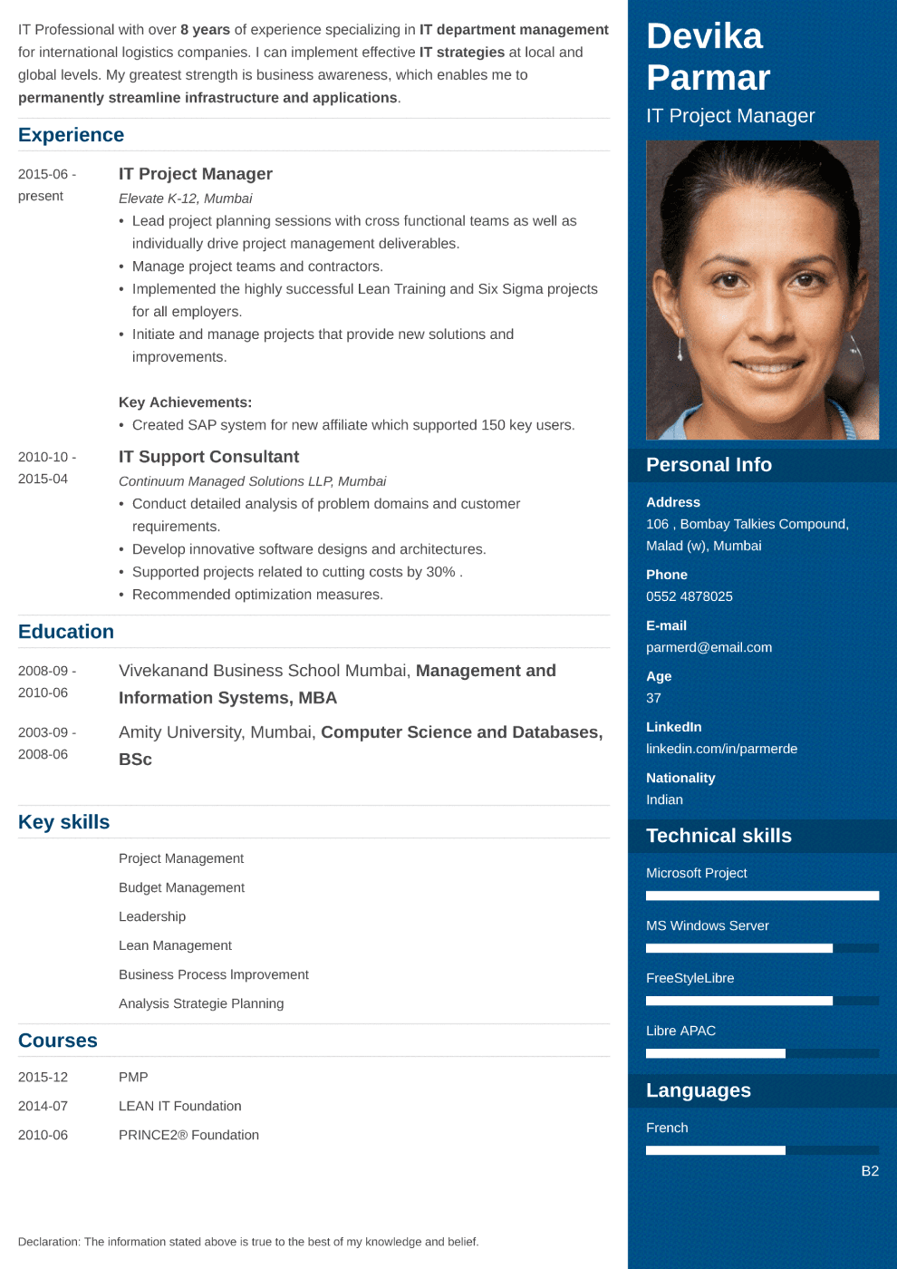 Enfold Resume Format