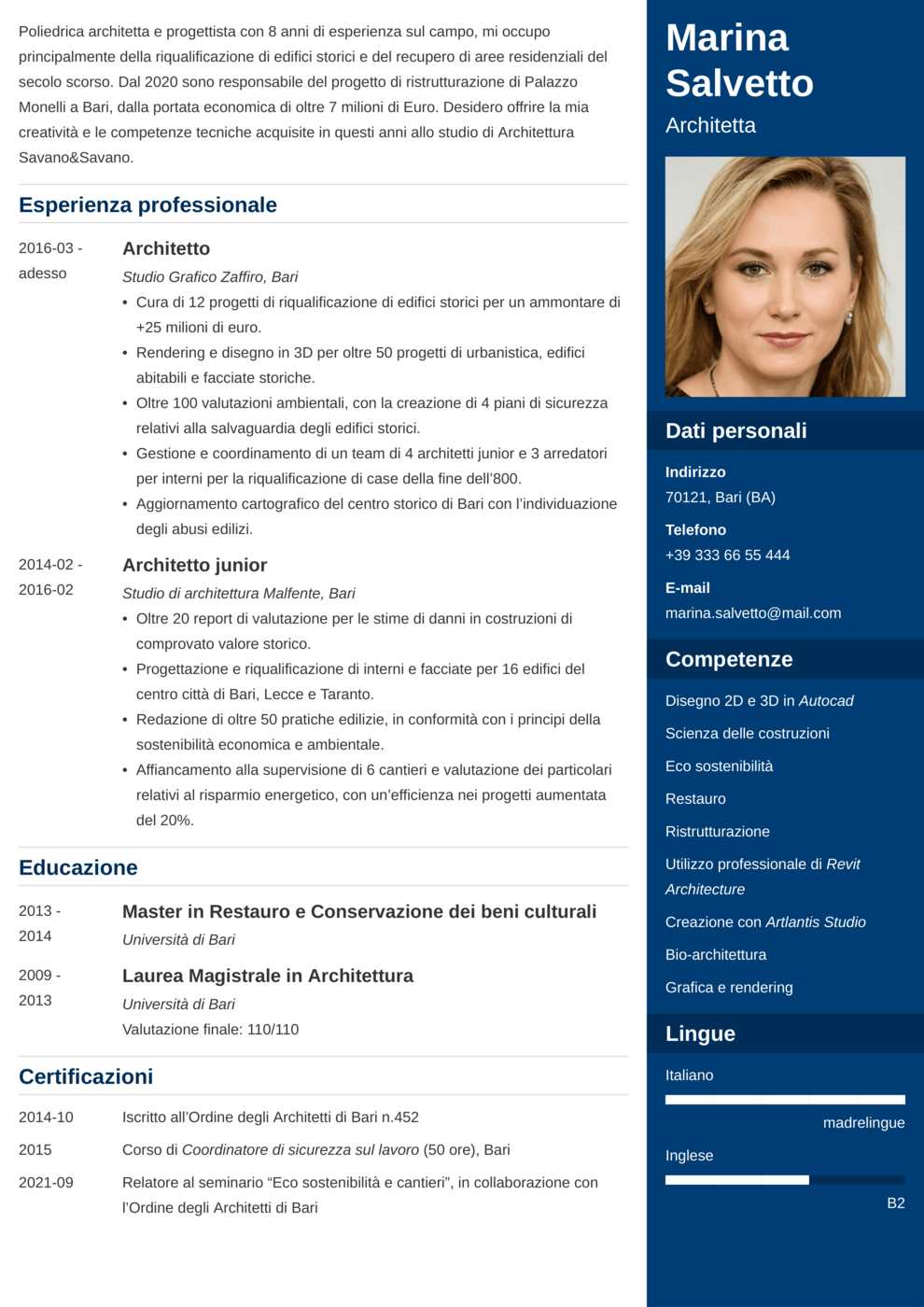 Esempio di curriculum vitae Enfold