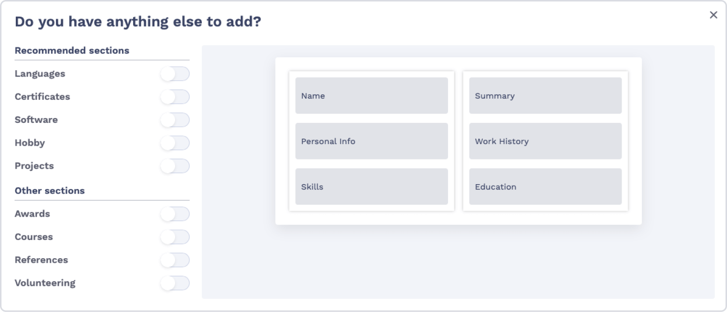 CV Maker Step 7 Add Extra Sections