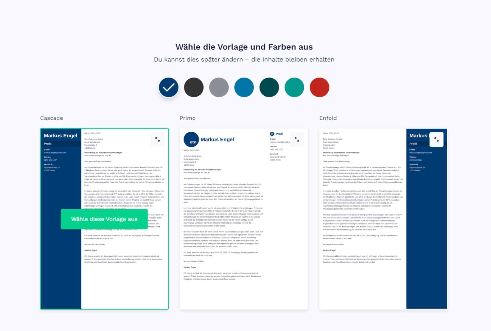 Anschreiben-Vorlagen im Editor von ResumeLab