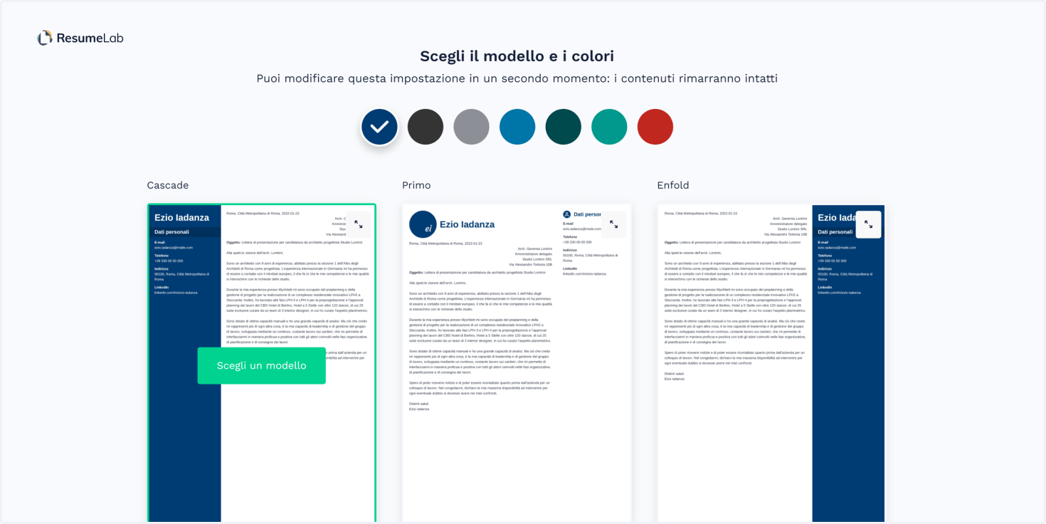 Scegli il modello della tua lettera di presentazione