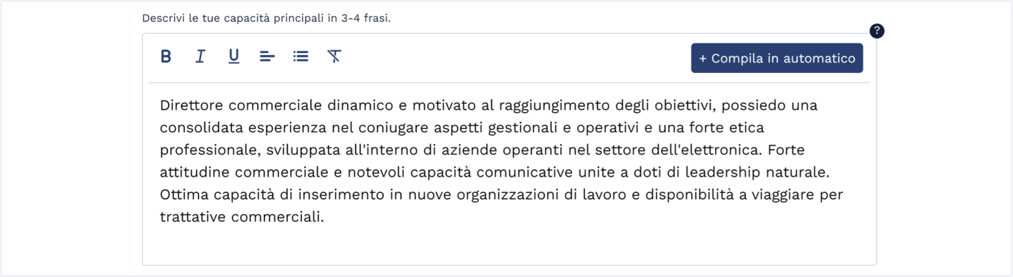 Aggiungi un sommario al tuo CV modello